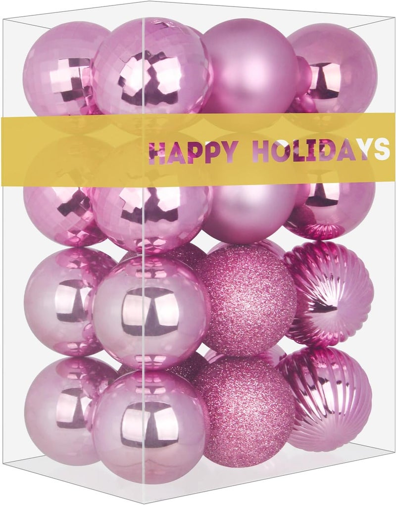 GameXcel Bubblegun Pink 1.6" Small Christmas Balls Christmas Tree Decoration Ornaments Shatterproof Hanging Balls for Birthday Halloween Holiday Wedding Decorations Set of 24pcs - Image 1